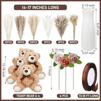 4 Sets 125 Pcs Bear Baby Shower Table Centerpiece with Bear Stuffed Animals Brown Dried Pampas Grass Artificial Flower Plastic Vase for Boho Wedding Bridal Reveal Birthday Baby Shower Decor - Image 2