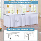 2 pk White Spandex Table Cloth Rectangle 8ft with Ruffle Skirt,Wrinkle Free High-Stretch Fitted Tablecloths for 8 Foot Rectangle Tables,Elastic Spandex Table Covers 8 ft for Parties Weddings Banquet - Image 4