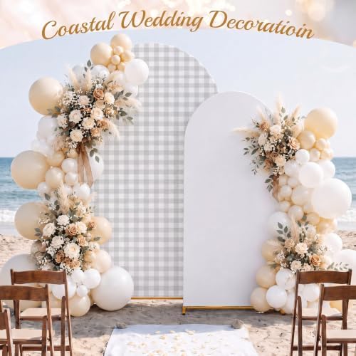 Tegeme 2 Set Gingham Arch Backdrop Cover 7.2ft 6.6ft Arch Cover, Gray - Image 4