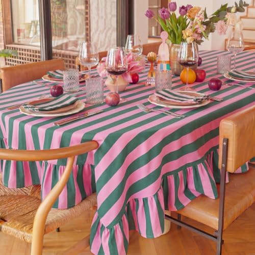 Tudomro Striped Tablecloth, Rectangle, Pink, Grass Green, 84'' X 60'' - Image 6