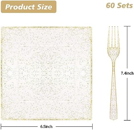 Goodluck 120Pcs 6.5" Square Gold Glitter Dessert Plates Set - Image 4