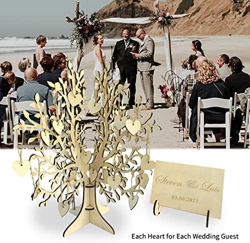 Personalized Wedding Guest Book Alternative, Custom Rustic Guest Registry with Engraved Name & Date, 100pcs Wooden Hearts to Write, Tree Guest Books with Stand, Gift for Newlyweds, Wedding Ceremony - Image 5