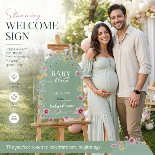 Yousoontic 24" x 18" Acrylic Baby in Bloom Baby Shower Welcome Sign - Image 3