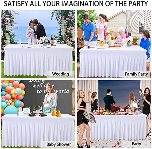 Besutolife 4ft White Tablecloth Rectangle Spandex Tablecloths for Wedding Birthday Parties Banquets Tables - Image 6