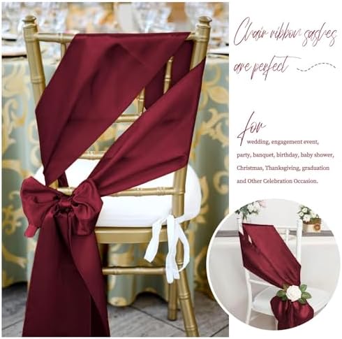 fani 120 PCS Satin Chair Sashes, 7x78 Inch, Burgundy - Image 5