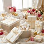 Cholemy 5 Pcs Christmas Nesting Gift Box with Lid Velvet Ribbon, Champagne - Image 4