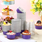 200 Pack Aluminum Cupcake Liners with Lids,Purple,Plain - Image 3