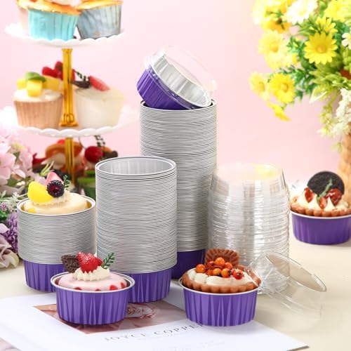 200 Pack Aluminum Cupcake Liners with Lids,Purple,Plain - Image 3