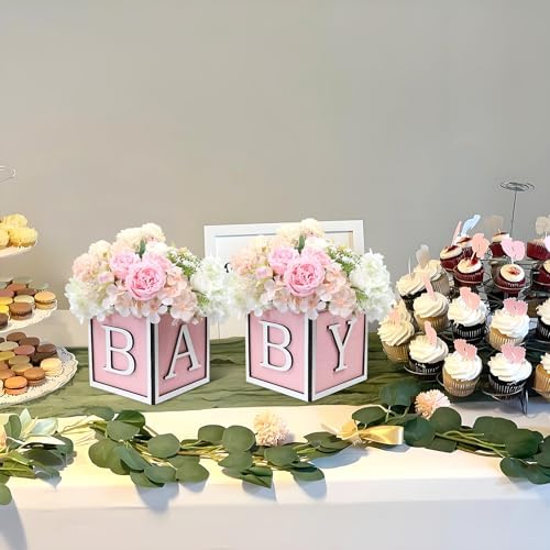 8 Set Baby Shower Centerpieces for Tables - 6 inch Wooden Boxes with Baby Letters Rustic Cube Planter Wood Blocks for Gender Reveal Party Favor (Pink) - Image 5