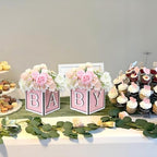 4 Set Baby Shower Centerpieces for Tables - 6 inch Wooden Boxes with Baby Letters Rustic Cube Planter Wood Blocks for Gender Reveal Party Favor (Pink) - Image 5
