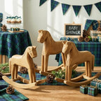 Vicenpal 6 Pack Baby Shower Wooden Vintage Rocking Horse Table Decoration for Blue Green Tartan Plaids Theme Party Centerpiece Rocking Horse Decor for Baby Shower Party Wedding Birthday Decorations by Vicenpal
