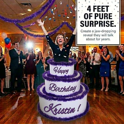 Anderson's White & Purple Personalized Pop-Out Birthday Cake, Life-Size Faux Cake with Script Font, Custom Name, Surprise Reveal Prop for Milestone Parties, Photo Ops, Store or Business Events - Image 3