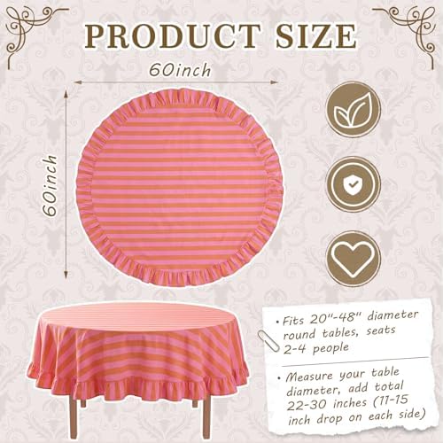Tudomro Striped Tablecloth, Round, Coral, Apricot, 60'' X 60'' - Image 2