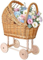 23.6 Inch Woven rattan baby stroller baskets, vintage rattan flower cart, wedding and gift decorations, pushcart-style decorative flower stands by Unknown