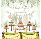 Avezano Greenery Gender Reveal Backdrop Banner Watercolor Boy or Girl Clothes He or She What Will Baby Be Gender Reveal Decorations Green Leaves Gold Dots Neutral Baby Shower Banner (8x6ft) - Image 2