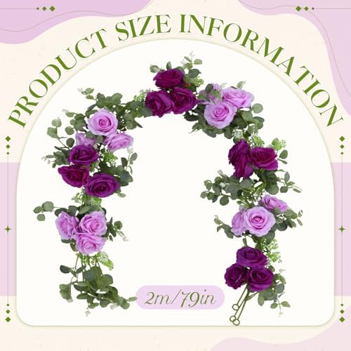 Riceshoot 4 Pcs 26 ft Artificial Eucalyptus Vines Garland with Flowers Faux Floral Greenery Garlands Rose Wreath for Wedding Party Arch Table Decor Backdrop Decorations (Purple) - Image 2