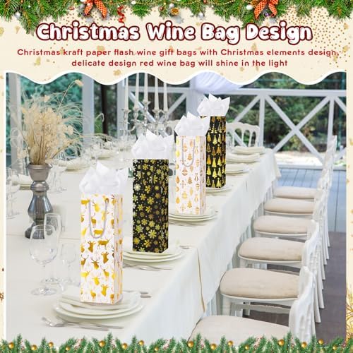 Harloon 32 Pack Wine Bottle Gift Bags with Handles 4 Designs,Black, Gold - Image 5