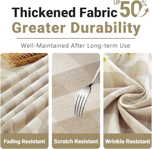 Laolitou Beige Checkered Tablecloth Round Tables Buffalo Plaid Gingham Table Cloth Cotton Linen Rustic Tablecloths Washable Wrinkle Free for Party Picnic Kitchen, 60", 2-4 Seats - Image 4