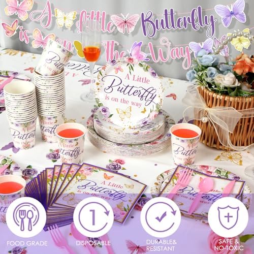 405 Pcs Butterfly Party Decorations Purple Plates Cups Napkins - Image 2