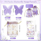 Dunzy 50 Set Butterfly Soaps Party Favors with Cards,Purple, Light Purple - Image 2