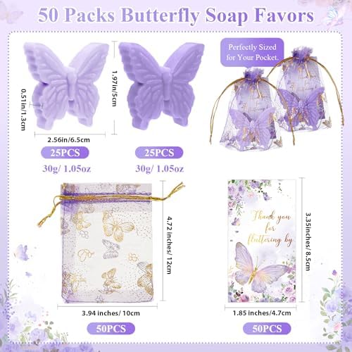 Dunzy 50 Set Butterfly Soaps Party Favors with Cards,Purple, Light Purple - Image 2