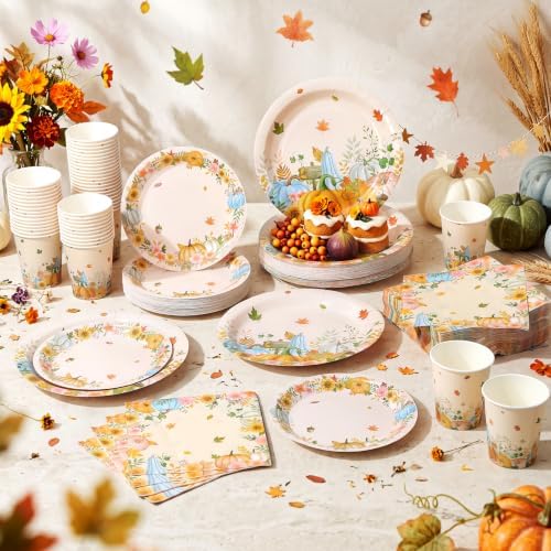 250 Pcs Fall Pumpkins Autumn Party Supplies, Paper Plates Napkins and Cups - Image 6