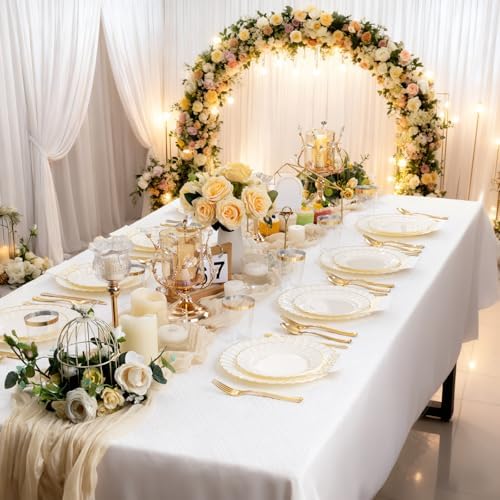YOUBET 60PCS Ivory Scalloped Plastic Plates for Wedding Party - Image 4