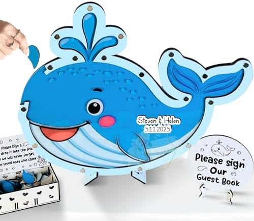 Whale Guest Book Alternative, Personalized Wooden Ocean Wedding Keepsake by Handmade