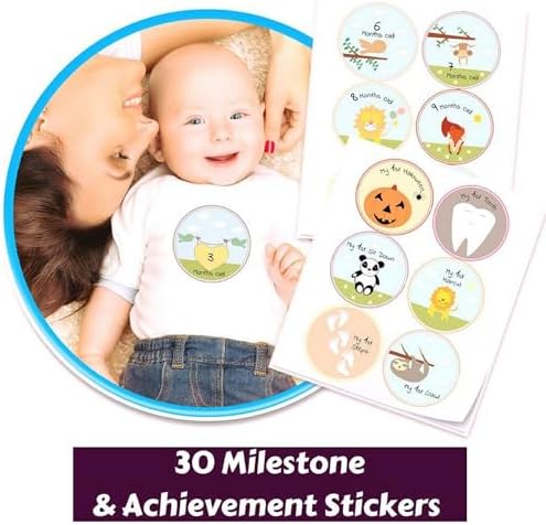 Baby Memory Book w/Keepsake Box & 30 Monthly & Baby First Milestone Stickers - Gender Neutral First Year Scrapbook Journal - Baby Photo Album for Boys - Image 4