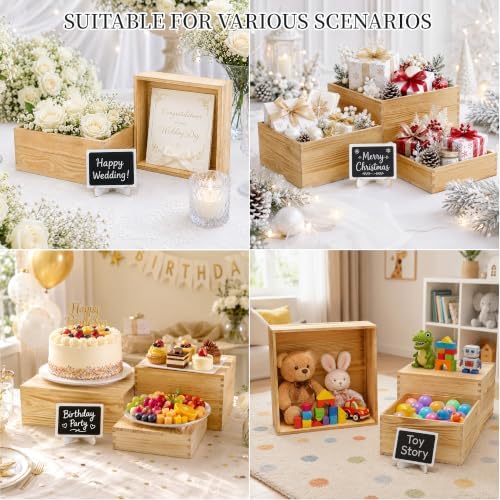 6 Pack Wooden Buffet Risers Cupcake Stand Buffet Display with Mini Signs - Image 6
