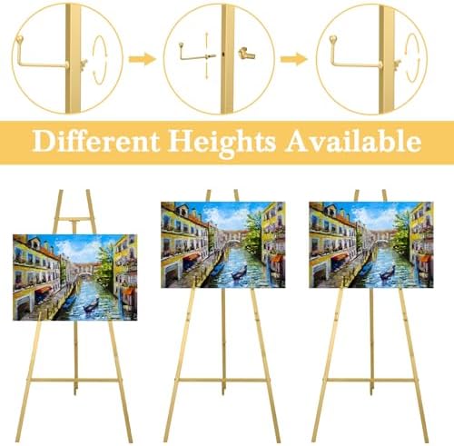 Yuntau 3 Pieces Gold Metal Easel Stand for Sign, 50 Inch Display Stand Adjustable 3 Tier Easel for Wedding Sign, Posters, Paintings, Exhibition - Image 4