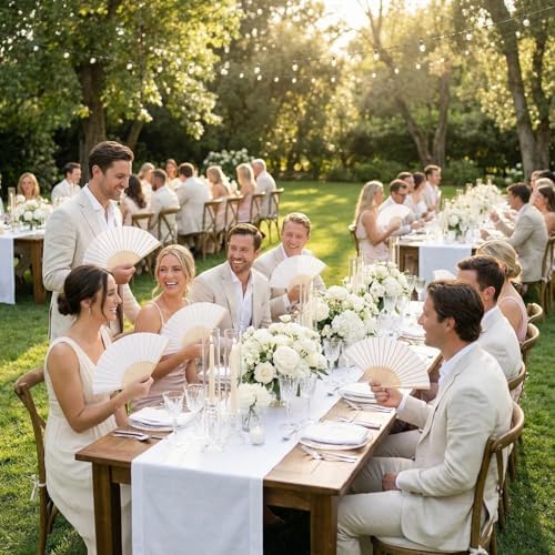 50 Pcs White Paper Fans Paper Hand Fan- Handheld Paper Folded Fan for Wedding Party and Home Decoration - Image 6