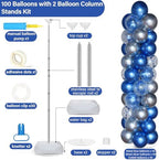 2 Sets Balloon Column Stand Kit with 100 Balloons Adjustable Balloon Tower Stand with Bases for Floor Balloons Column Kit for 2026 Graduation Birthday Appreciation Party Decor Navy Blue and Silver - Image 2