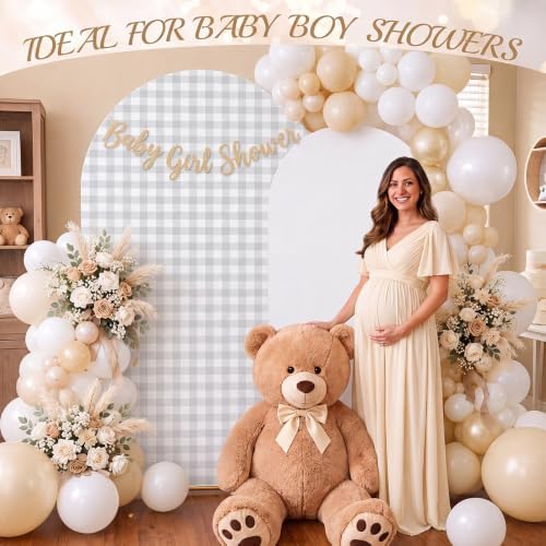 Tegeme 2 Set Gingham Arch Backdrop Cover 7.2ft 6.6ft Arch Cover, Gray - Image 5