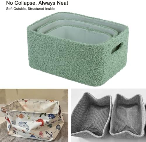 Boucle Nursery Storage Baskets Set of 3, Decorative Nesting Fabric Bins for Shelves, Changing Tables, Dressers and Closets, Baby Toys, Diapers, Clothes, Books, Blankets, Sage Green - Image 3