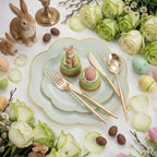 LIYH 150 Pcs Sage Green Plastic Plates - Dinnerware Set, Gold Silverware, Flower Plates Include Dinner & Dessert Plates, Knives, Forks for Wedding - Image 2