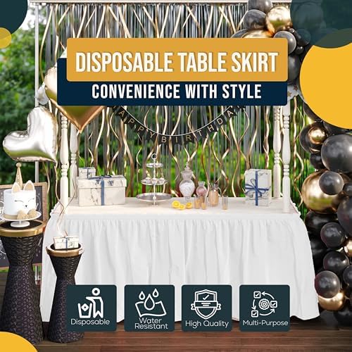 Exquisite White Table Skirt 12 Pack - Disposable Plastic Table Skirts for Rectangle Tables 6ft 8ft & Round Tables - 29in x 14ft Self-Adhesive Strip - Birthday Wedding Gender Reveal Decor - Image 6