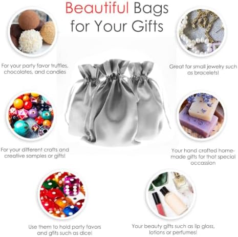 50 Pack 6" x 9" Silver Satin Gift Bags with Drawstring, Jewelry Pouches, Wedding Favor Bags for Baby Shower Birthday Party Small Business - Image 2