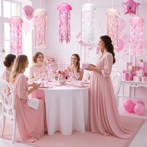 Baquler Set of 12 Jellyfish Party Decoration Pink Colors Paper Lanterns - Image 4