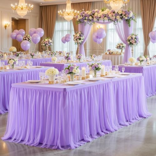 Lavender Tablecloths for 8 Foot Rectangle Tables Tulle Tablecloth Light Purple Table Cloth Rectangle 8ft Spandex Lilac Table Cover for Baby Shower Girls Birthday Party Wedding Banquet Table Skirt - Image 6
