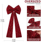 PartyPosh Oversized Deep Wine Red Velvet Sequin Bow 51"x25" - Image 2