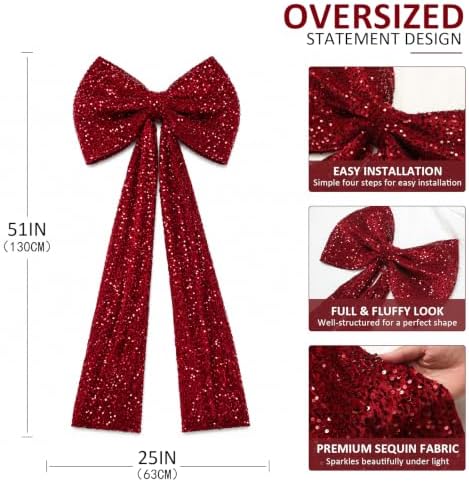 PartyPosh Oversized Deep Wine Red Velvet Sequin Bow 51"x25" - Image 2