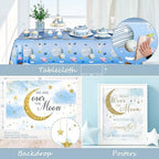 Costova Over the Moon Baby Shower Decorations – 125 PCs Moon and Star Themed Party Supplies with Balloon Garland, Cake Topper, Backdrop, Tablecloth, Moon & Star Foil Balloon, Sash, Badge - Image 5