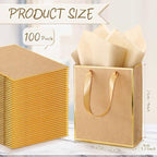 Yeaqee 100 Pcs Metallic Paepr Gift Bags Bulk with Handles,Kraft - Image 2
