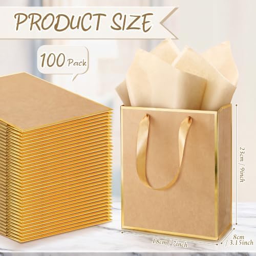 Yeaqee 100 Pcs Metallic Paepr Gift Bags Bulk with Handles,Kraft - Image 2