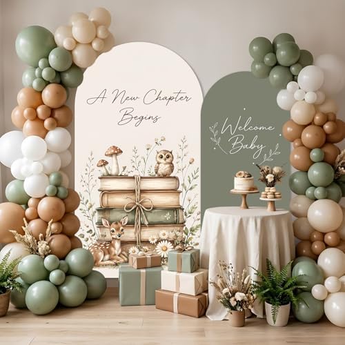 2PCS A New Chapter Begins Baby Shower Arch Backdrop Cover 6ft 7.2ft Stretchy Spandex Storybook Baby Shower Backdrop for A New Chapter Begins Pregnancy Announcement Party Supplies Photo Props - Image 3