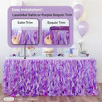 Sequined Purple Table Skirt 6ft. Double Organza, Two Trims Party Tutu Table Skirt! Unicorn Birthday Decorations for Girls, Baby Shower Decorations, Table Skirts for Rectangle Tables 6ft - Image 2