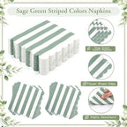 Mimorou 350 Pcs Sage Green and White Striped Party Tableware for 50 - Image 5