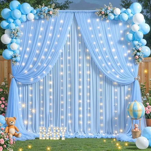 Baby Blue Tulle Backdrop Curtain for Parties Wedding,20ft x 10ft Wrinkle Free Curtain Backdrop,2 Layer Drapes for Backdrop,Polyester Back Drop for Bridal Shower Birthday Baby Shower Photography - Image 3