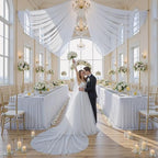 White Tulle Tablecloth for 8 FT Rectangle Tables 4-Pack, Ideal for Weddings - Image 6